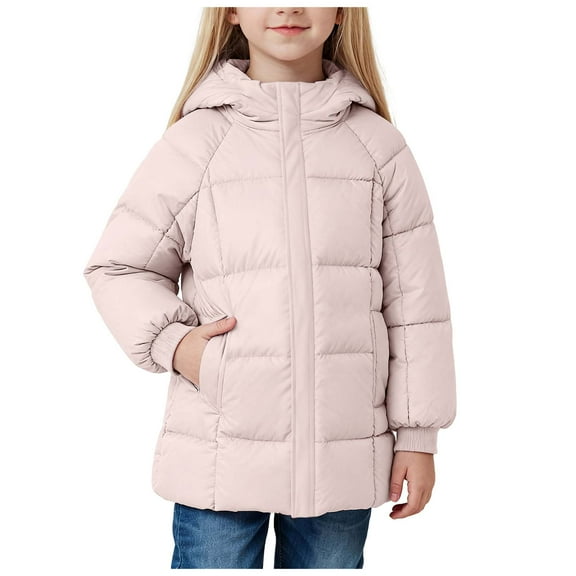 newwalpole Girls Winter Long Puffer Lightweight Coat Thick Padded Soft Fleece Jacket with Hood Pink for Size 7-8 Years