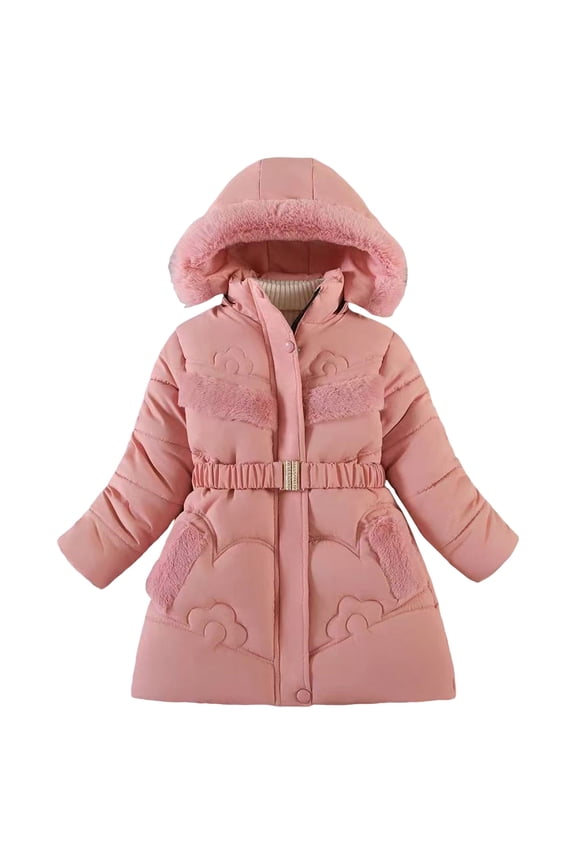 Girl's Sherpa Long Winter Coat Thicken Warm Parka Durable Waterproof Puffer Ski Jacket Pink for Size 5-6 Years