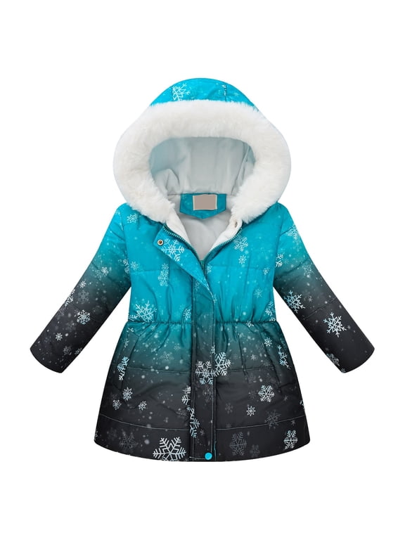 Girls' Winter Warm Coat Fleece Lined Long Jacket With Detachable Fuzzy Hood Black for Size 9-10 Years