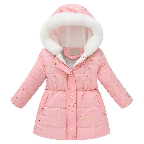 newwalpole Girls' Winter Warm Coat Fleece Lined Long Jacket With Detachable Fuzzy Hood Rose Gold for Size 7-8 Years