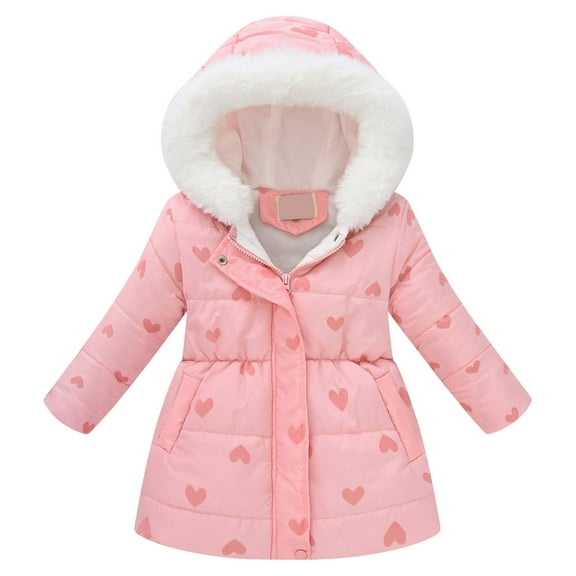 newwalpole Girls Winter Warm Dress Coat Fleece Lined Jacket Fuzzy Hooded Long Down Kids Windproof Overcoat Outerwear Hot Pink for Size 7-8 Years