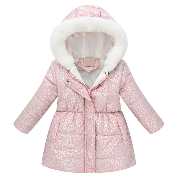 newwalpole Girls Winter Warm Dress Coat Fleece Lined Jacket Fuzzy Hooded Long Down Kids Windproof Overcoat Outerwear Pink for Size 7-8 Years