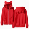 thumbnail image 1 of newwalpole Girls Zip up Hoodie Cute Long Sleeve Cat Jacket Kids Kitten Ear Hooded Sweatshirt with Pocket Teens Fall Clothes(Red,5-6 Years), 1 of 9