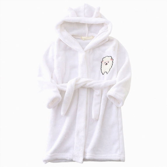 newwalpole Kid's Robe Girls Boys Bathrobe Hooded Pajamas Toddler Robes Unisex Dressing Gown (White, 5-6 Years)