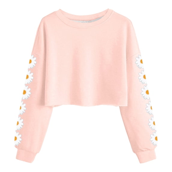 newwalpole Kids Crop Tops Girls Long Sleeve Tee Shirts Cute Daisy Pinted Fashion Sweatshirt Pullover Top (Pink, 8-9 Years)