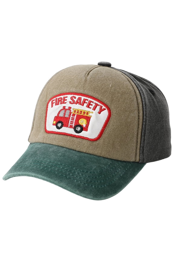 Kids Excavator Firetruck Embroidered Baseball Cap Colorblock Vintage Adjustable Truck Hat for Boys Girls Age 3-8 Black for Size 3-8 Years