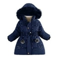 thumbnail image 1 of newwalpole Kids Full Zip Puffer Jacket Toddler Long Windbreaker Faux Fur Hooded Padded Puffer Jacket Winter Girls Thickened Overcoat Navy for Size 7-8 Years, 1 of 5