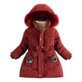 thumbnail image 1 of newwalpole Kids Full Zip Puffer Jacket Toddler Long Windbreaker Faux Fur Hooded Padded Puffer Jacket Winter Girls Thickened Overcoat Red for Size 6-7 Years, 1 of 5