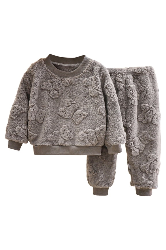 Kids Fuzzy Sweater Pants Set 2 Piece Padded Warm Winter Plush Pullover Tops Joggers Pants Outfits Toddler Fleece Clothes Gray for Size 2-3 Years