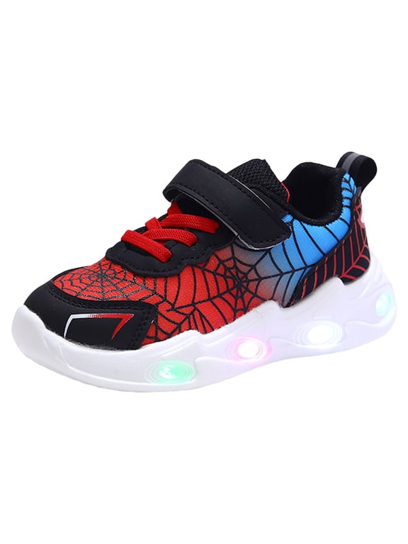 Kids Light Up Shoes Toddler Boys Girls LED Luminous Running Trainers Cartoon Mesh Breathable Sports and Walking Sneaker Red for Size 7