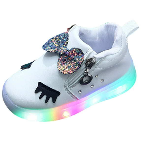 newwalpole Kids Light Up Shoes Toddler Girls Boys Breathable Led Flashing Sneakers USB Charge White for Size 9