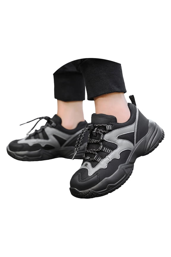 Kids PU Leather Casual Sneakers Outdoor Athletic Running Tennis Shoes for Boys Girls Black for Size 1