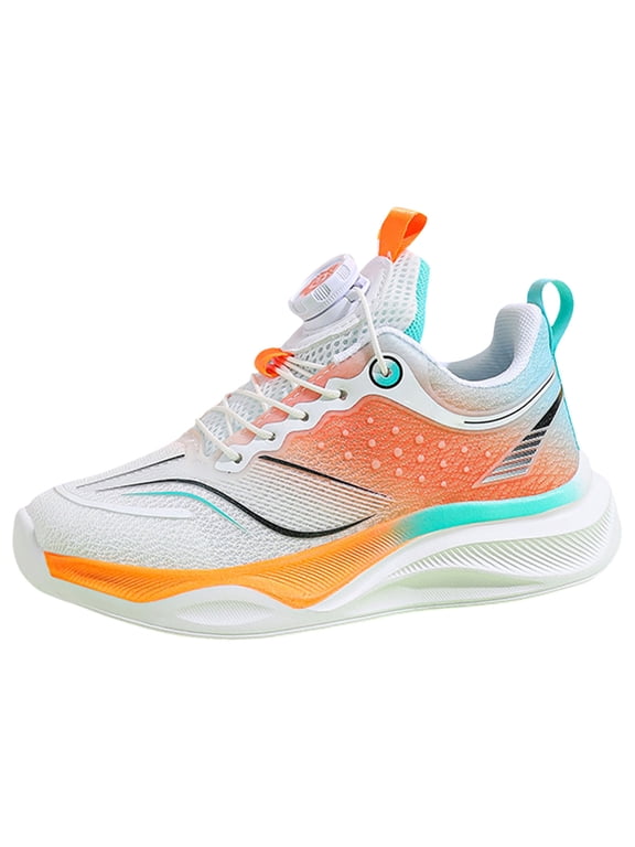 Kids Slip-On Sneakers for Boys & Girls | Wide Tennis Shoes with Arch Support for Running Walking Orange for Size 3