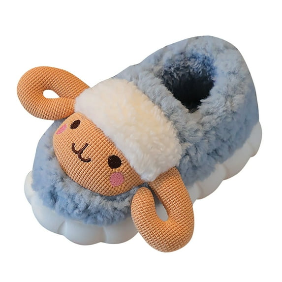 newwalpole Kids Slippers Cute Plush Cozy Indoor Toddler Little Kid Boys Girls Fuzzy Winter House Shoes with Heel Cover Warm Soft Cartoon Animal Slippers Non-Slip Sole Blue for Size 9