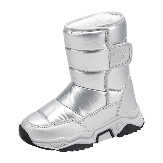newwalpole Kids Snow Boots Boys Girls Waterproof Warm Winter Boots Faux Furry Lined Slip Resistant Outdoor Warm Shoes for Toddler Silver for Size 3.5