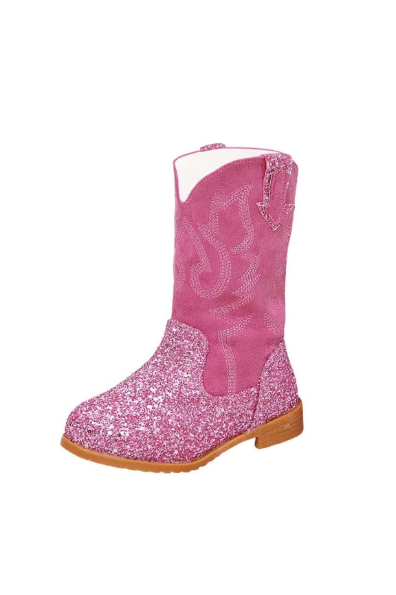 Kids Western Boots for Boys Girls Embroidered Cowgirl Cowboy Boots Square Toe Mid Calf Riding Shoes Little Kid/Big Kid Hot Pink for Size 3