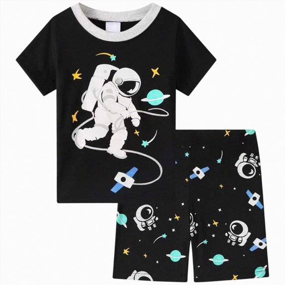 newwalpole Little Boys Short Set Pajamas for Boys 100% Cotton Toddler Train Dinosaur Sleepwear Summer Clothes Size 2-7T Black,Size 12-18 Months