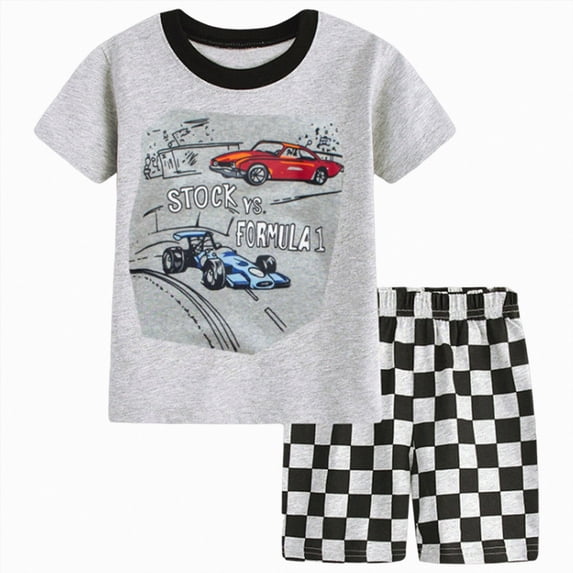 newwalpole Little Boys Short Set Pajamas for Boys 100% Cotton Toddler Train Dinosaur Sleepwear Summer Clothes Size 2-7T Light Gray,Size 12-18 Months
