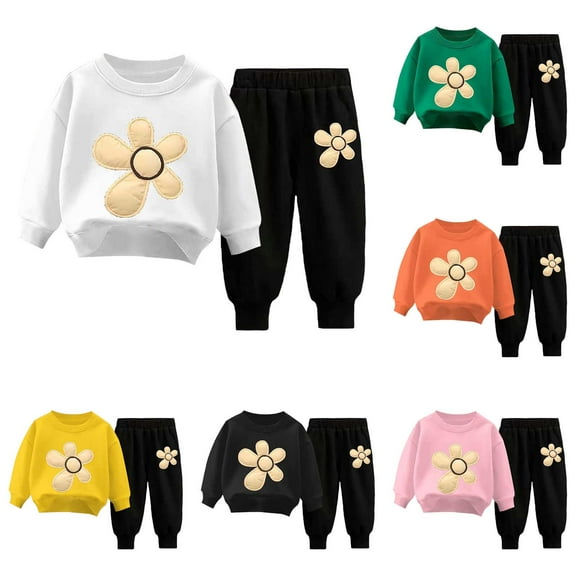 newwalpole Little Girls Outfits 2 Piece Toddler Long Sleeve Sweatshirt Leggings Pants Fall Winter Clothing Set Black for Size 5-6 Years