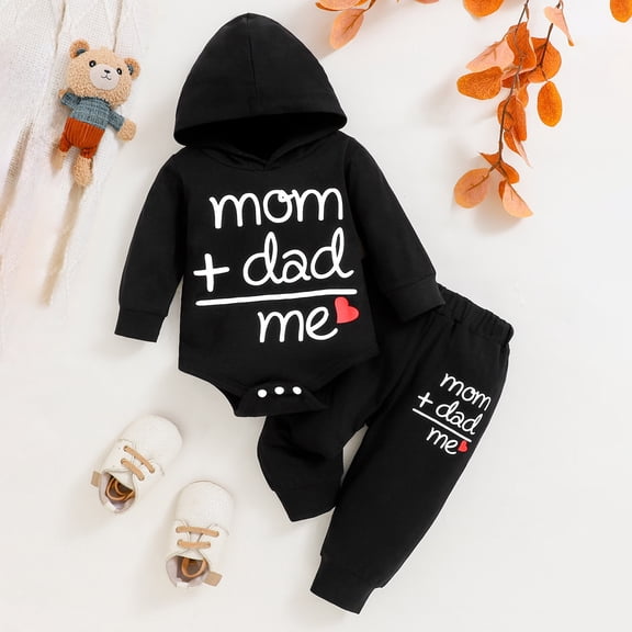 newwalpole Newborn Baby Boy Clothes Plaid Letter Print Long Sleeve Hoodies Long Pants with Hat 3PCS Fall Winter Outfits Set Black for Size 3-6 Months