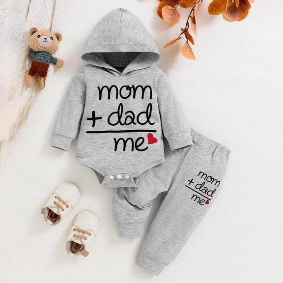 newwalpole Newborn Baby Boy Clothes Plaid Letter Print Long Sleeve Hoodies   Long Pants with Hat 3PCS Fall Winter Outfits Set Gray for Size 0-3 Months