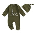 thumbnail image 1 of newwalpole Newborn Baby Boy Romper Coming Home Outfits Letter Print Bodysuit Jumpsuit+Hat 2PCS Clothes Set Amry Green for Size 0-3 Months, 1 of 4