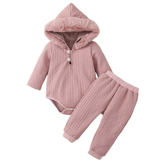 newwalpole Newborn Baby Girl Christmas Outfit Long Sleeve Hoodies Romper Santa Solid Color Pants Set Baby Girl Fall Outfits Pink for Size 9-12 Months