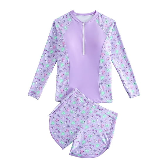 newwalpole Rash Guard for Girls 2 Piece Bathing Suits Long Sleeve Girls Rash Guard Swimsuit Purple for Size 11-12Years