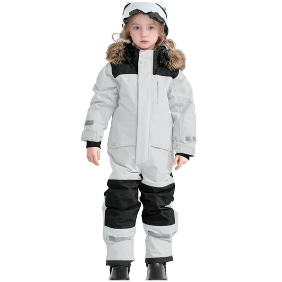 newwalpole Snow Suit for Kids Girls Boys One Piece Toddler Snowsuit Waterproof Windproof Winter Outdoor Outfit Ski Suit Light Gray for Size 12-13 Years