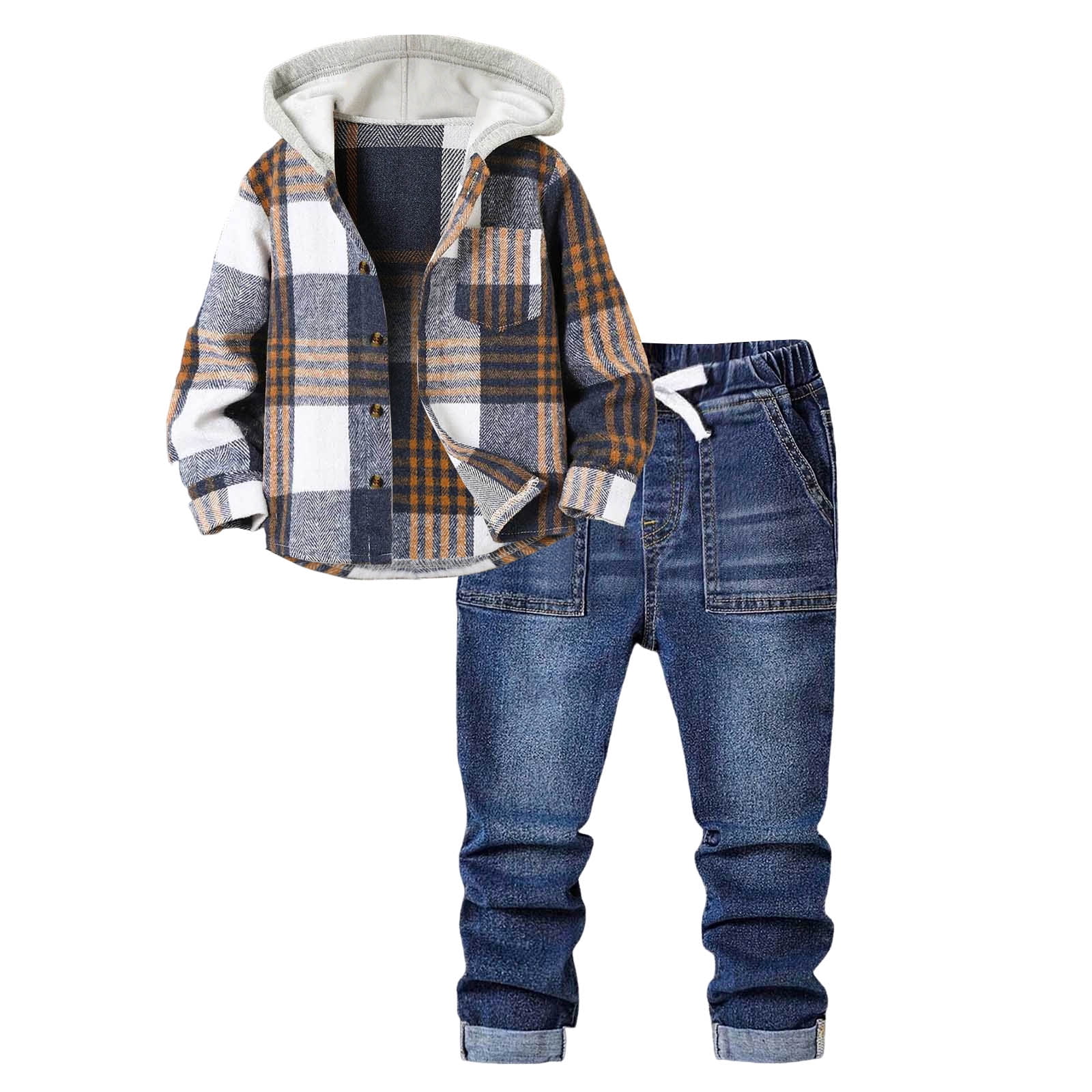 Toddler Baby Boy Clothes Fall Winter Outfits Infant Long Sleeve Shirt Jeans Sets Casual Kids Clothes for Boys YBlue for Size 7-8 Years