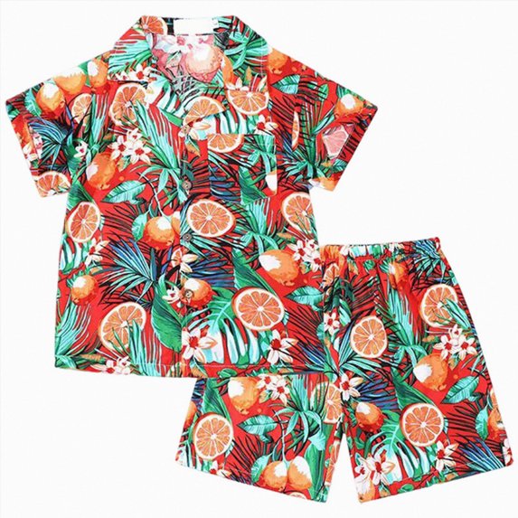 newwalpole Toddler Baby Boy Clothes Hawaiian Outfit Shorts Sets Printed Button Down Shirt and Shorts Summer Beach Clothes 1-5T (Hot Pink,2-3 Years)