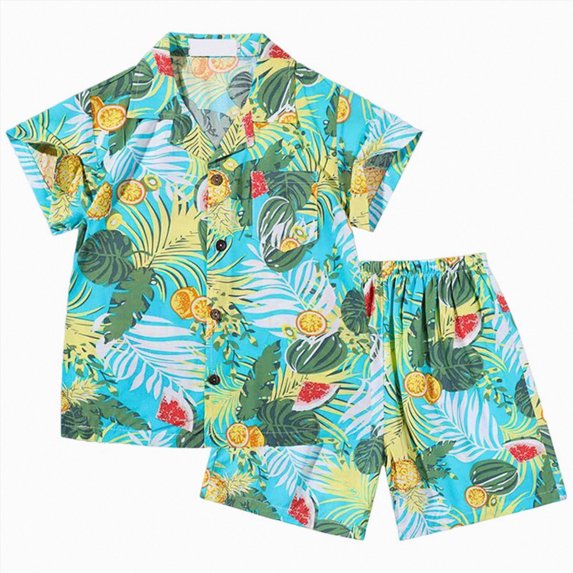 newwalpole Toddler Baby Boy Clothes Hawaiian Outfit Shorts Sets Printed Button Down Shirt and Shorts Summer Beach Clothes 1-5T (Sky Blue,11-13 Years)