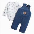 thumbnail image 1 of newwalpole Toddler Baby Boy Clothes Infant 2Pcs Outfits Overalls 2 Pcs Fall Winter Spring Romper Outfit Gift Set, Baby Boy Newborn Essentials,Hospital Coming Home Outfit(Blue,0-3 Months), 1 of 5