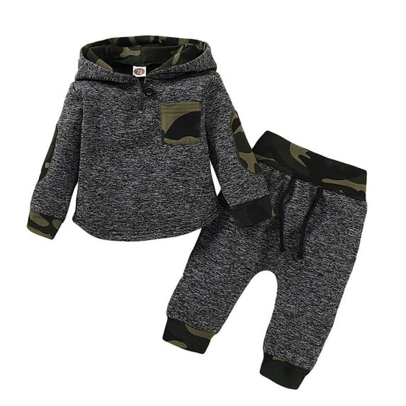 newwalpole Toddler Baby Boy Clothes Infant Newborn Boy Outfit Long Sleeve Hoodie Sweatshirt Pants Fall Winter Clothes Set Dark Gray for Size 18-24 Months