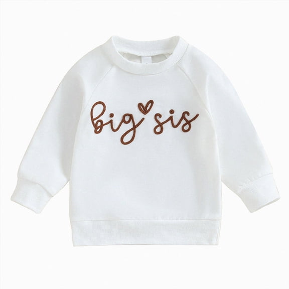 newwalpole Toddler Baby Boy Girl Matching Clothes Big Sis Crewneck Sweatshirt Oversized Sweater Outfits(White,18-24 Months)