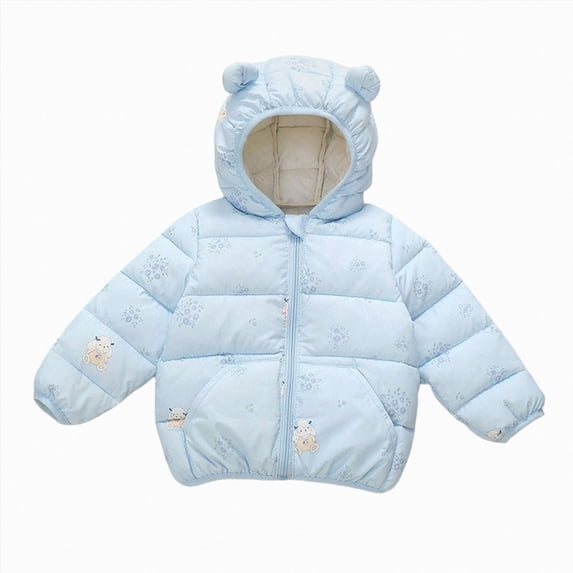 newwalpole Toddler Baby Boys Girls Winter Coats Jacket Warm Clothes for Kid Thick Ears Hoodie Velvet Snowsuit(Sky Blue,12-18 Months)