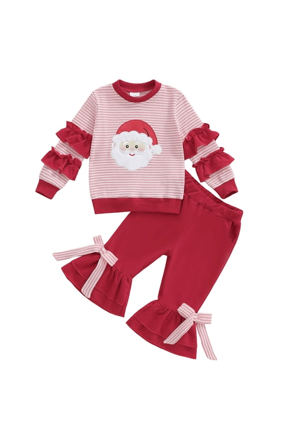 Toddler Baby Christmas Outfit Boy Girl Santa Outfit Long Sleeve Stripes Sweatshirt Pants Set Fall Winter Clothes Red for Size 4-5 Years