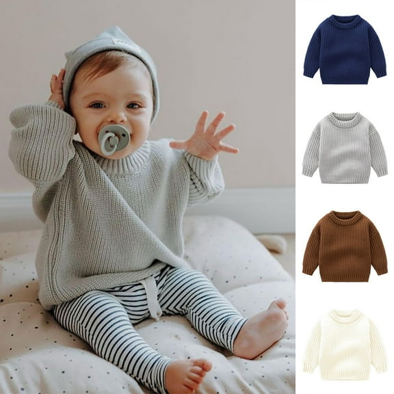 newwalpole Toddler Baby Girl Boy Knit Sweater Round Neck Long Sleeve Pullover Sweatshirt Fall Winter Clothes Gray for Size 3-6 Months