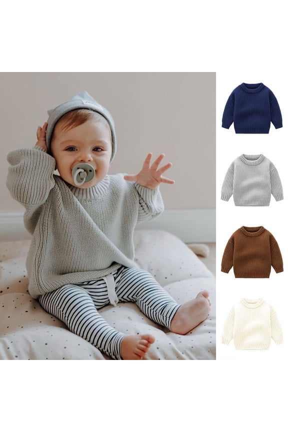 Toddler Baby Girl Boy Knit Sweater Round Neck Long Sleeve Pullover Sweatshirt Fall Winter Clothes Gray for Size 3-6 Months
