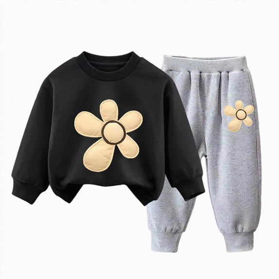 newwalpole Toddler Baby Girl Clothes Fall Outfits Sweatshirt Pants | Long Sleeve Pullover Tops Joggers Set, Toddler Contrast Color Outfit, Two Piece Winter Sweatsuits(Black,3-4 Years)