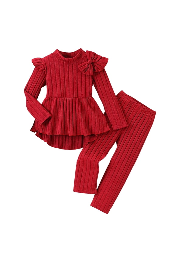 Toddler Baby Girl Clothes Outfit Long Sleeve Plain T Shirt Top Baby Girl Pants Leggings Two Piece Outfits Set Red for Size 4-5 Years