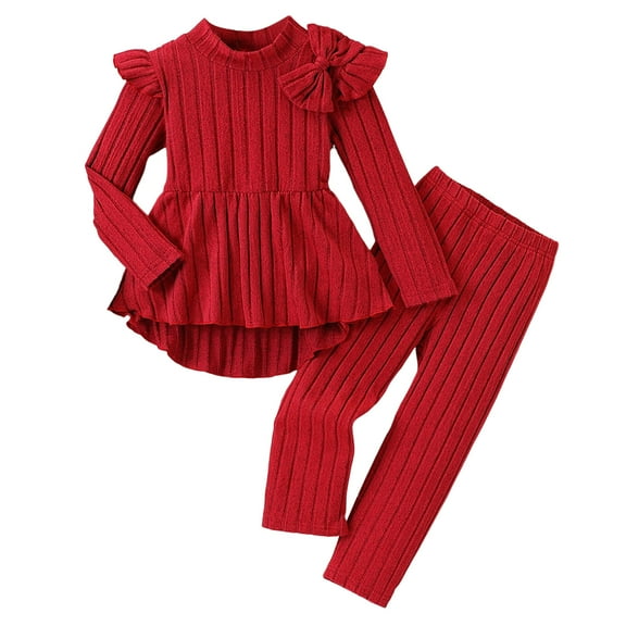 newwalpole Toddler Baby Girl Clothes Outfit Long Sleeve Plain T Shirt Top Baby Girl Pants Leggings Two Piece Outfits Set Red for Size 5-6 Years
