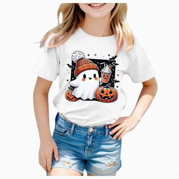 newwalpole Toddler Baby Girl Halloween T-Shirts Cutest Pumpkin in The Patch Graphic Shirts Kid Short Sleeve Tees Vintage Top (White, 3-4 Years)