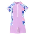 thumbnail image 1 of newwalpole Toddler Baby Girl One-Piece Swimsuit Print Short Sleeve Zipper Rashguard Swimwear 6M 12M 2T 3T 4T 5T Kids Jumpsuit Bathing Suit Purple for Size 4-5 Years, 1 of 8