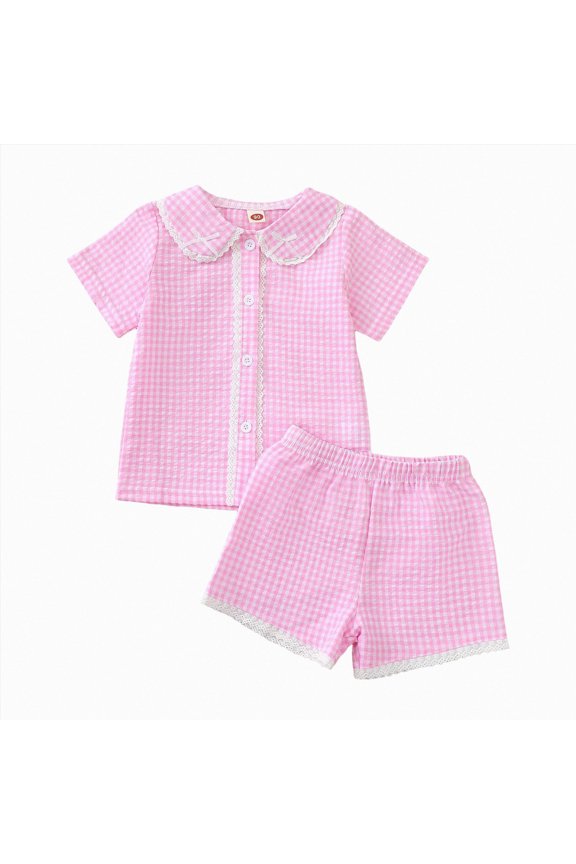 Toddler Baby Girl Outfit Peter Pan Collar Sleeveless Vest Tops Gingham Print Elastic Waist Shorts Set Summer Clothes (Pink, 2-3 Years)