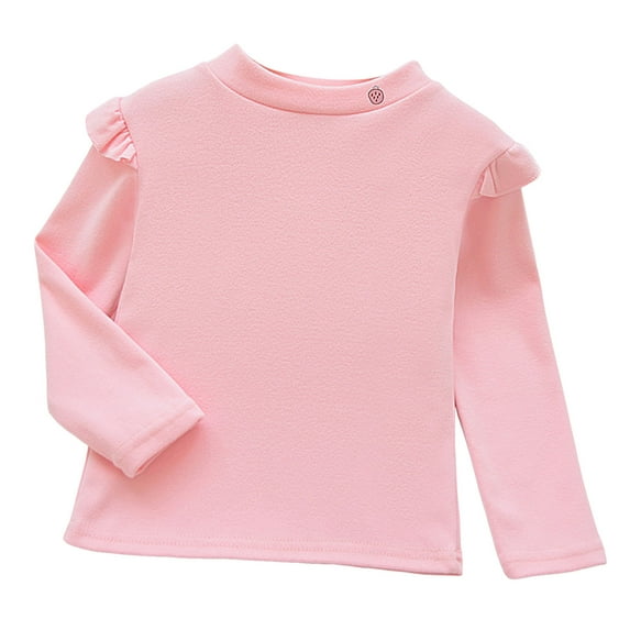 newwalpole Toddler Baby Girl Solid Color T Shirt Kids Blouse Basic Plain Ruffle Top Cotton Casual Clothes Pink for Size 1-2 Years
