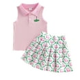 thumbnail image 1 of newwalpole Toddler Baby Girl Summer Clothes 1T 2T 3T 4T Ribbed Knit Tops Mini Skirts Set 2Pcs Outfits, 1 of 6