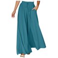 thumbnail image 1 of GEWSEY Women's 2026 Summer Wide Leg Palazzo Pants High Waisted Flowy Pockets Trendy Casual Lounge Boho Beach Trousers (Blue, M), 1 of 5