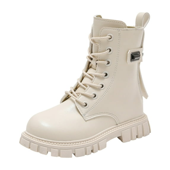 newwalpole Toddler Boots for Girls with Side Zipper, Lace Up Girls Combat Boots, Kids Ankle Boot for Toddler/Little Kid/Big Kid White for Size 11