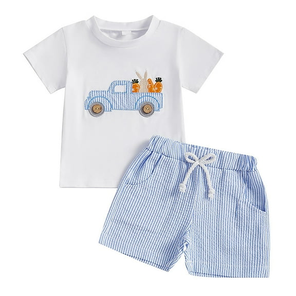 newwalpole Toddler Boy Easter Outfit Baby Boy Car Short Sleeve T Shirt And Shorts Set 2 Piece Spring Summer Clothes White for 2-3 Years